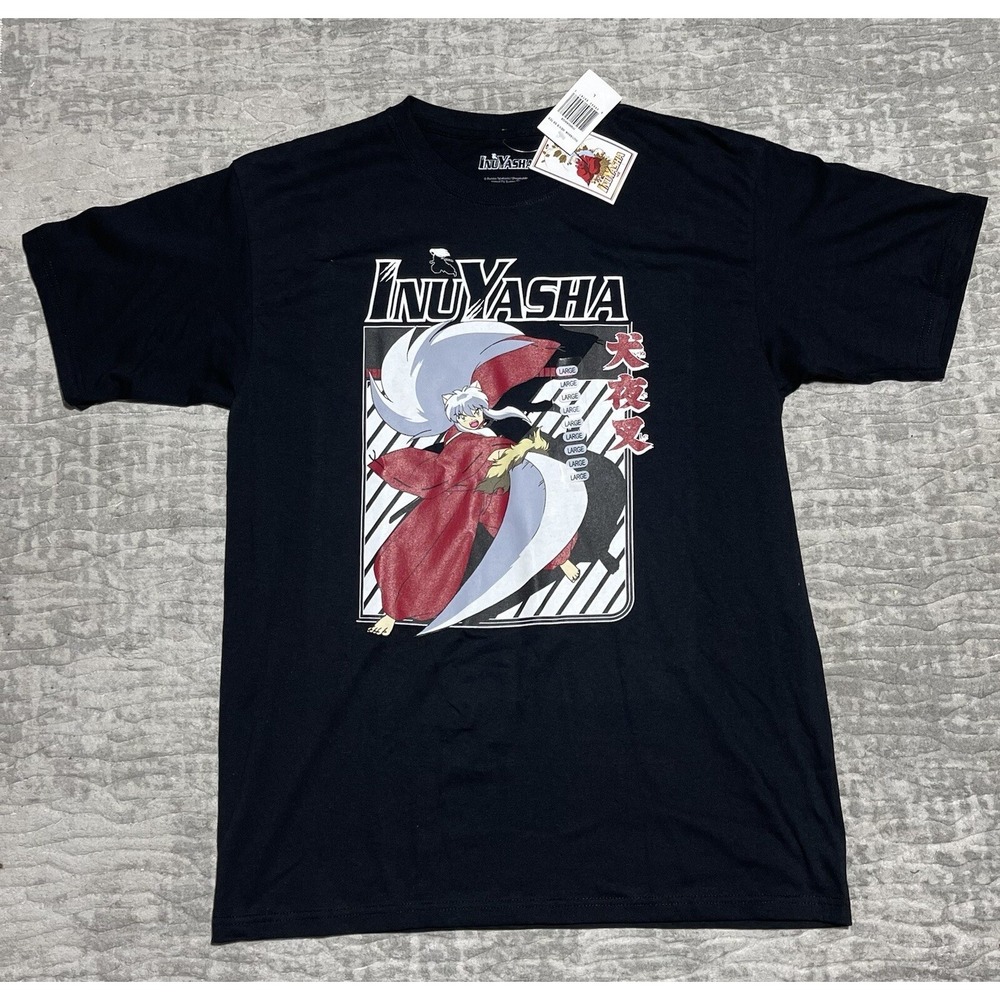 InuYasha T-Shirt Black Anime Graphic Tee Manga Cartoon Japan Large